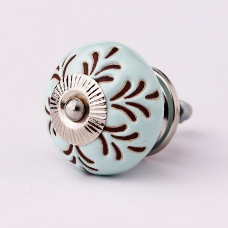 Light Sage Green Etched Leaf Ceramic Cabinet Knobs